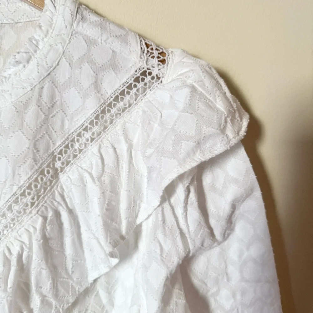 LOFT White Ruffled Button-Up Blouse - Picture 2 of 11
